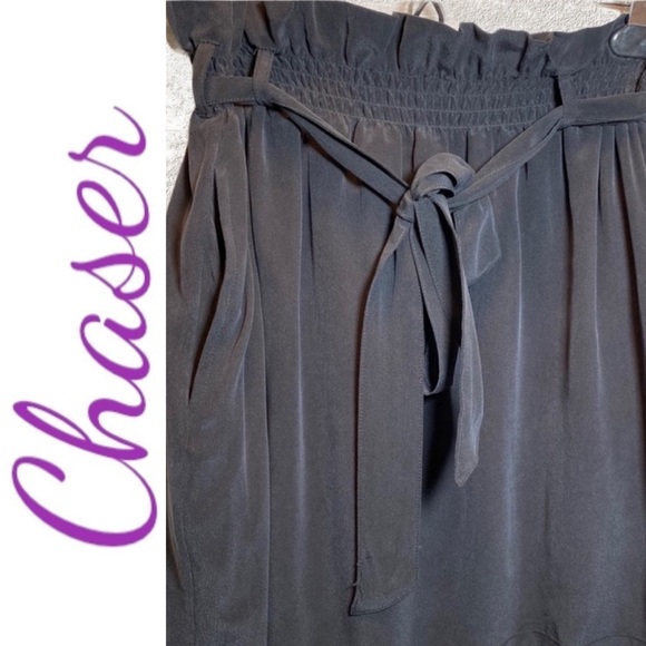 NWT CHASER Black 100% Silk Paper Bag Mini Skirt, Size Small - Picture 8 of 11